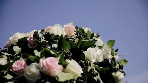 Close-up of the arch for a wedding ceremony decorated with fresh flowers Stock Footage 234917605