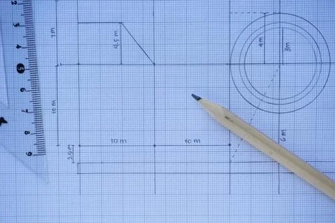 Close-up of Architect engineer drawing plan on blueprint with architect equip Stock Photos