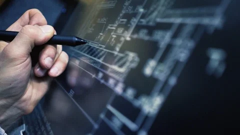 Close up Architect Using creative pen display Tablet Working with drawings Stock Footage 103317899