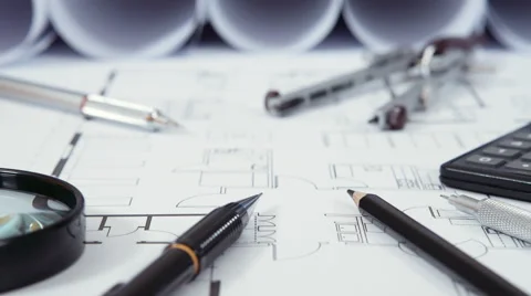 Close-up of architectural drawings Stock Footage 60622426