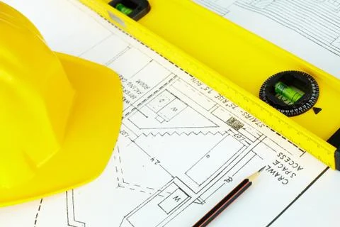 Close-up of architectural objects at workplace Stock Photos