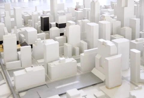 Close-up of an architectural study model with buildings, urban model, archite Stock Photos