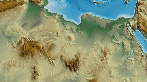 Close-up of arelief map centered on Libya Stock Illustration
