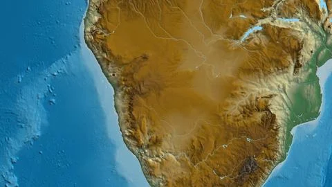 Close-up of arelief map centered on Namibia Illustrazione stock