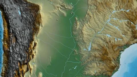 Close-up of arelief map centered on Paraguay イラスト素材