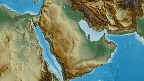 Close-up of arelief map centered on Saudi Arabia Stock Illustration