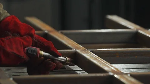 Close up argon welding makes sparks Stock Footage 110984135
