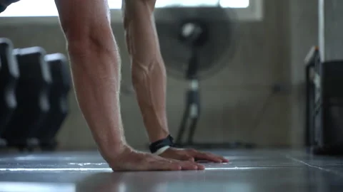 Close up arm two men doing push-ups together in fitness gym. workout training Stock Footage 162806339