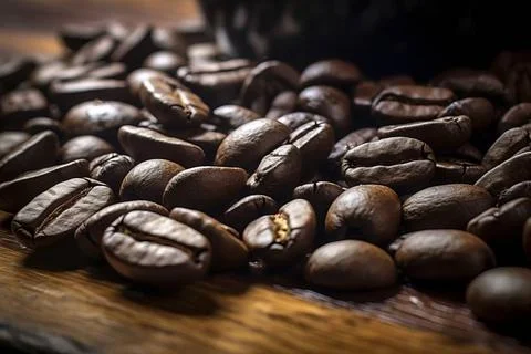  Close-up of aromatic coffee beans representing the rich taste of espresso... Stock-Fotos