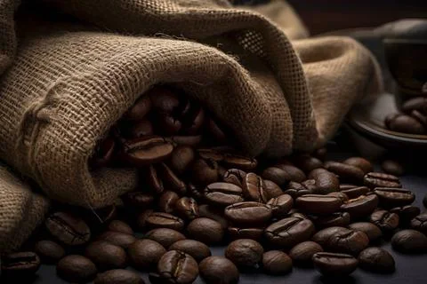  Close-up of aromatic coffee beans representing the rich taste of espresso... Stock-Fotos