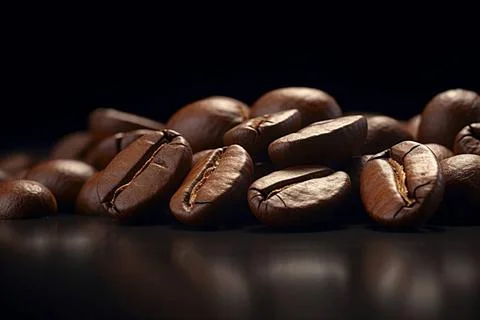  Close-up of aromatic coffee beans representing the rich taste of espresso... Stock-Fotos