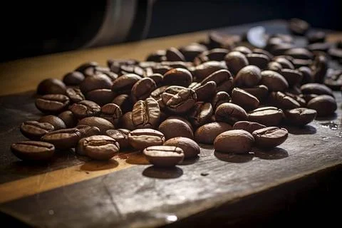  Close-up of aromatic coffee beans representing the rich taste of espresso... Stockfoto's