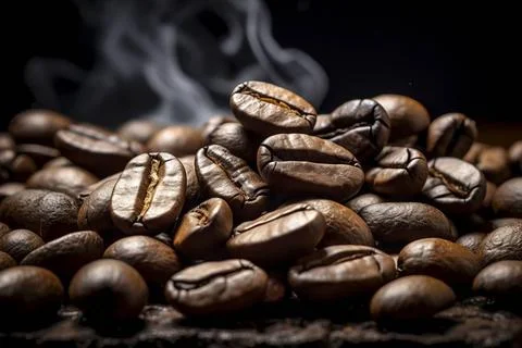  Close-up of aromatic coffee beans representing the rich taste of espresso... Stock-Fotos