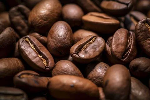  Close-up of aromatic coffee beans representing the rich taste of espresso... Stock-Fotos