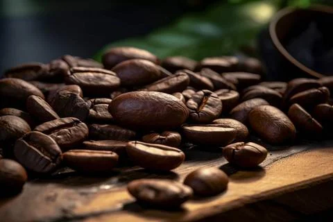  Close-up of aromatic coffee beans representing the rich taste of espresso... Stock-Fotos
