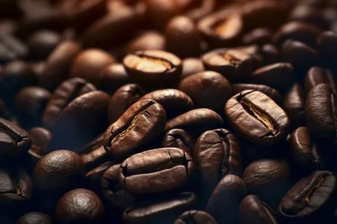  Close-up of aromatic coffee beans representing the rich taste of espresso... Stock-Fotos