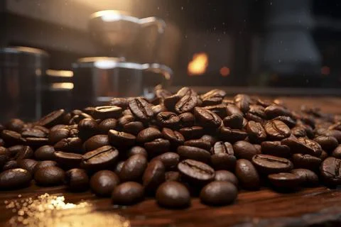  Close-up of aromatic coffee beans representing the rich taste of espresso... Stock-Fotos