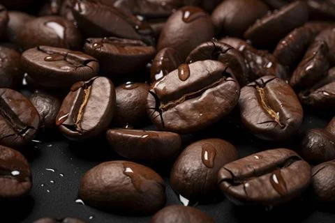  Close-up of aromatic coffee beans representing the rich taste of espresso... Stock-Fotos