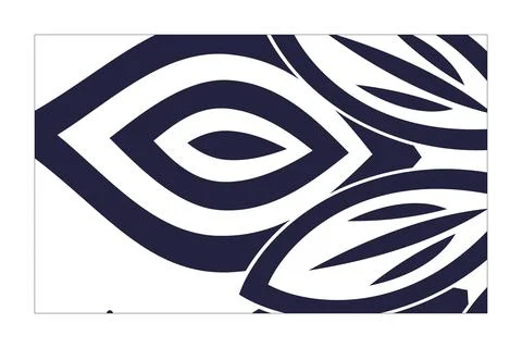 A close-up arrangement of oversized navy leaf and eye-shaped motifs fills a.. Stock Illustration