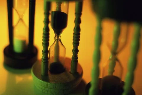 Close-up of an array of hourglasses 스톡 사진