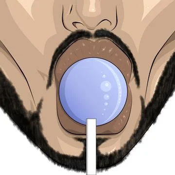 Close up art of male lips eats lollipop Stock Illustration