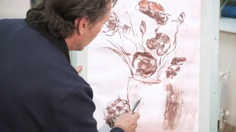Close-up. An art school master explains painting techniques Stock Footage 144938256
