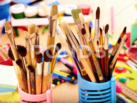 Close up of art utensils. Stock Photos