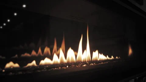 Close-up artificial electronic fireplace burning with smoke fire. Bio fireplace  Video stock 169938831