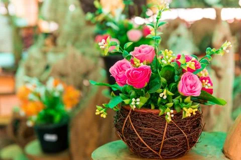 Close up of artificial flowers. Stock Photos