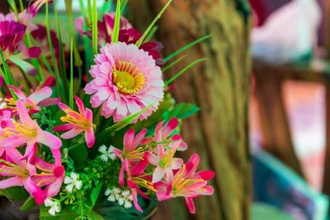 Close up of artificial flowers. Foto stock
