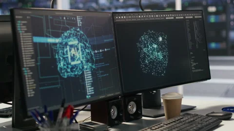 Close up of artificial intelligence AI development workstation in data center Video stock 309778345