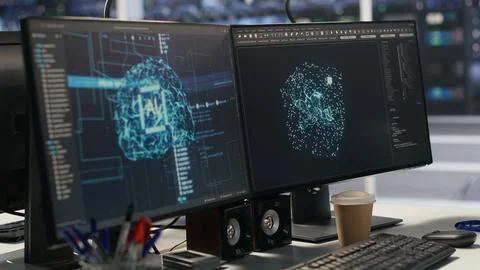 Close up of artificial intelligence AI development workstation in data center Foto stock