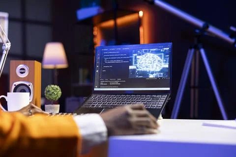 Close up of artificial intelligence engineer working from home 写真素材