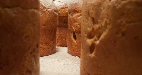 Close Artisan Bakery. An Artistic Shot Showing Flaky Crust And Airy Texture On F Stock Footage 331720982