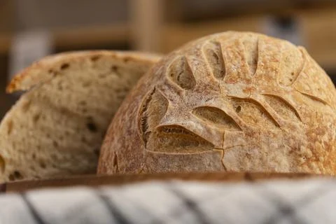Close up of artisan bread crust texture Stock Photos