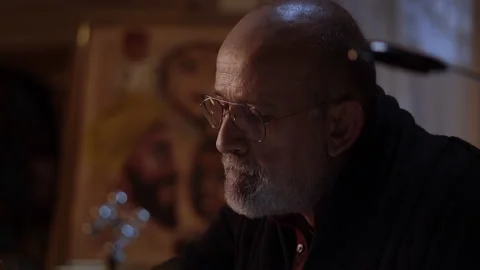 Close-up of an artist working in the studio in a creative environment. Older  Stock Footage 152344827