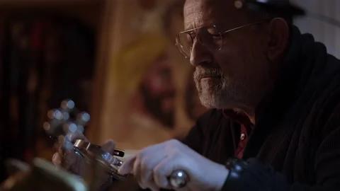 Close-up of an artist working in the studio in a creative environment. The ol Stock Footage 152375777