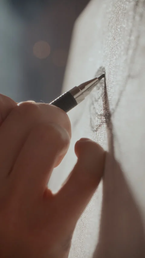 Close Up of Artists Hand Drawing Eye Detail with Pencil on Canvas Stock Footage 322019587