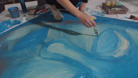 Close-up artist's hand during work Stock Footage 151334034