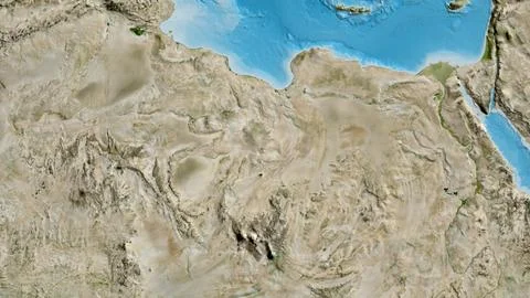 Close-up of asatellite map centered on Libya Stock Illustration