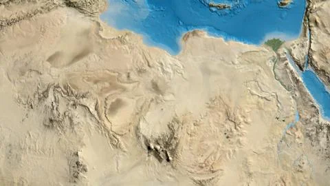 Close-up of asatellite map centered on Libya Stock Illustration