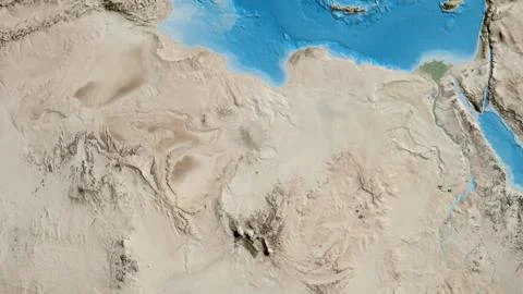Close-up of asatellite map centered on Libya Stock Illustration