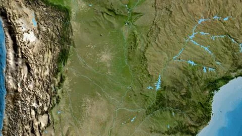 Close-up of asatellite map centered on Paraguay Ilustração Stock