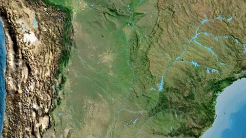 Close-up of asatellite map centered on Paraguay Ilustración de archivo