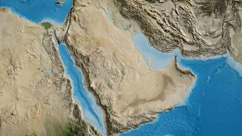 Close-up of asatellite map centered on Saudi Arabia Stock Illustration