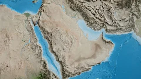 Close-up of asatellite map centered on Saudi Arabia Stock Illustration