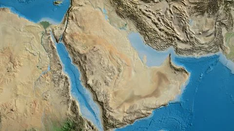 Close-up of asatellite map centered on Saudi Arabia Stock Illustration