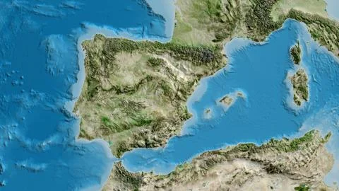 Close-up of asatellite map centered on Spain 库存插图