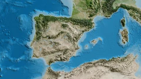 Close-up of asatellite map centered on Spain 库存插图