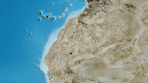 Close-up of asatellite map centered on Western Sahara Stock Illustration
